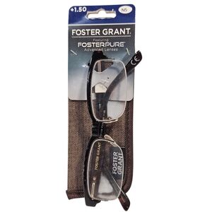 Foster Grant +1.50 Reading Glasses – Black Frame with Brown Case